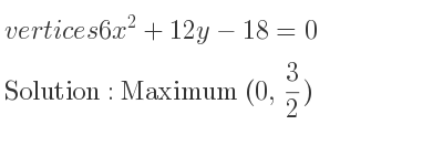 The vertices 6x^2+12y-18=0 is Maximum (0, 3/2)